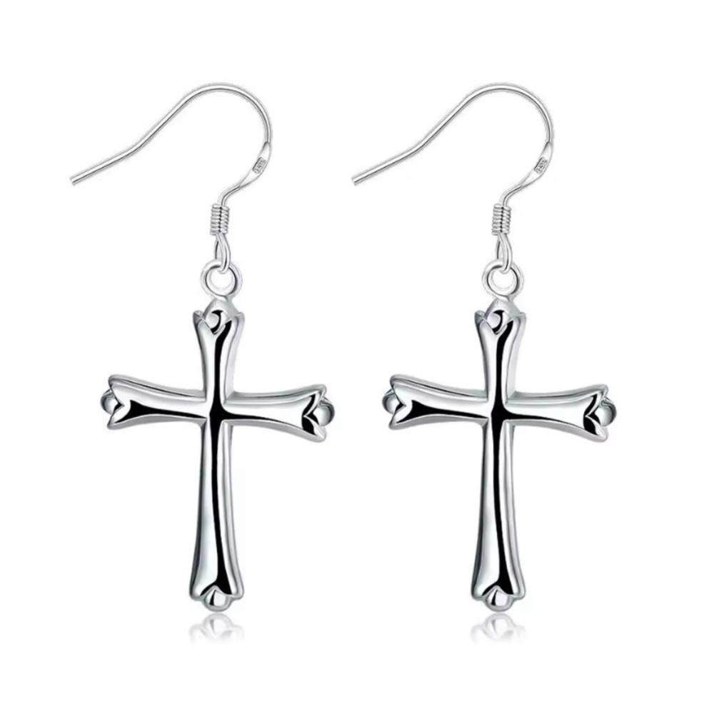 Sterling Silver Cross Dangle Earrings